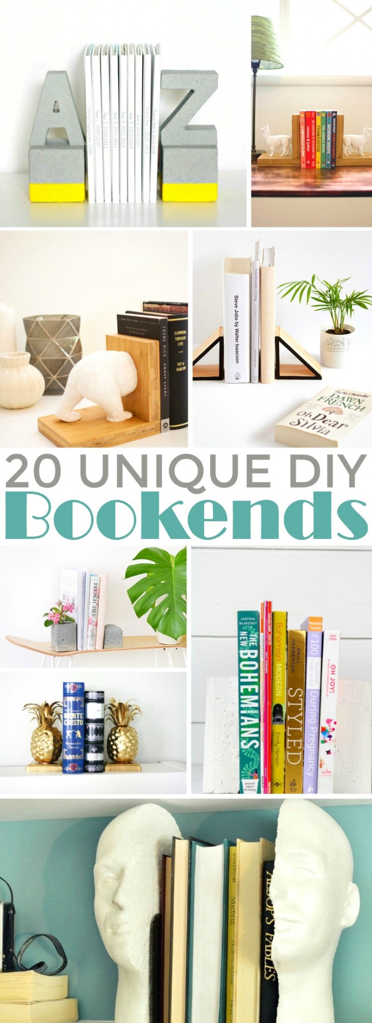 I’d like to share with you my favourite ideas for DIY bookends that will keep your books upright and will make a great impact on the look and feel of your bookshelves.