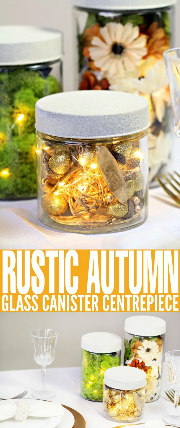 If you’re planning on holding a dinner party this autumn then this Rustic Autumn Glass Canister Centrepiece is the perfect way to embrace the changing seasons and celebrate the natural beauty of fall.