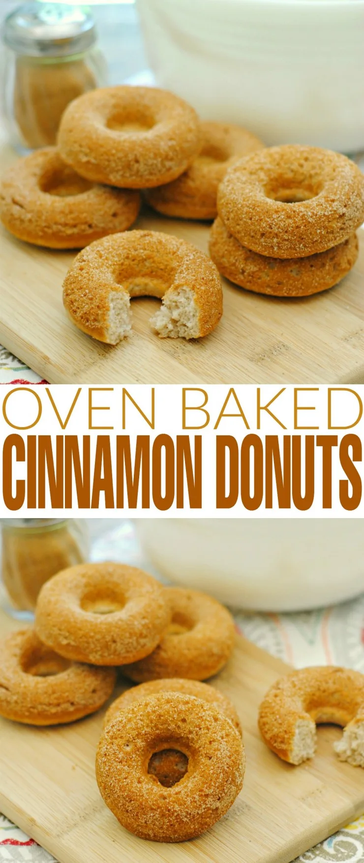 If you too love cinnamon donuts you are going to simply love these oven baked cinnamon donuts.  Soft, fluffy and bursting with the warming combination of cinnamon and sugar.