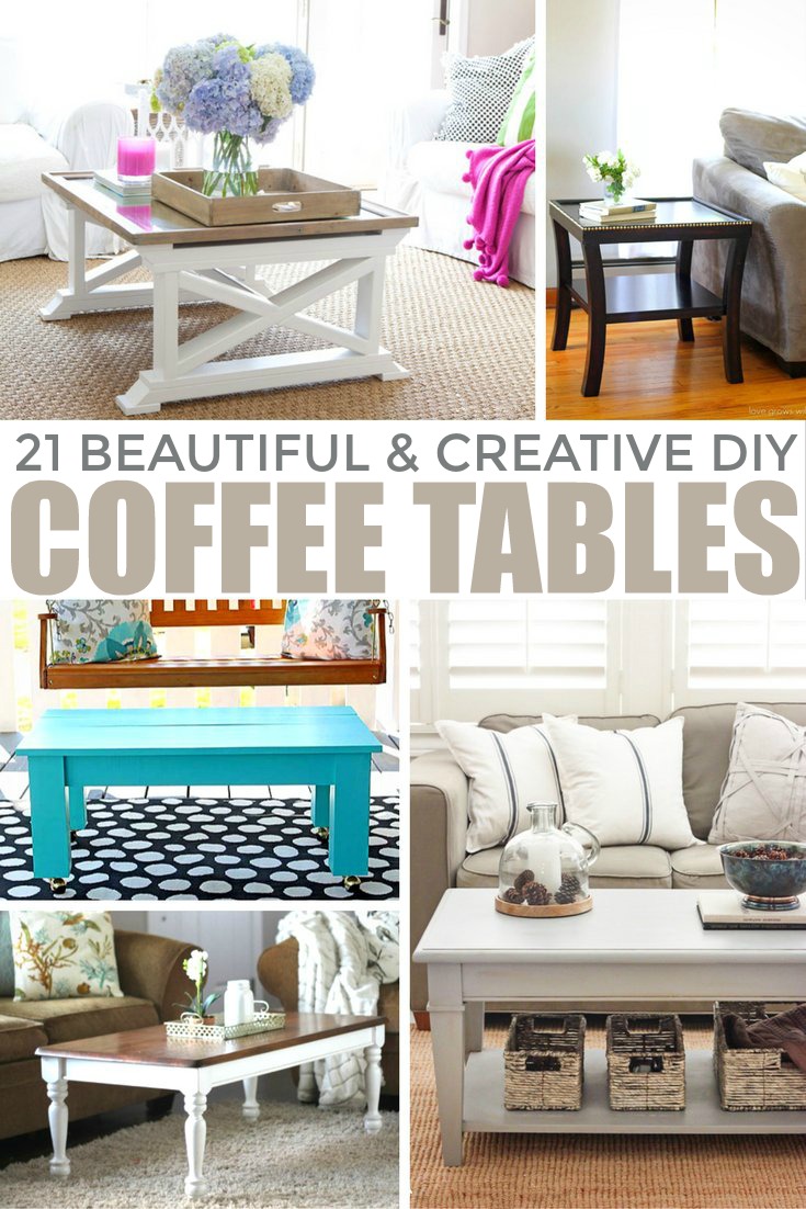 21 Beautiful & Creative DIY Coffee Tables that will complete your living room décor in style. These furniture tutorials result in unique pieces.