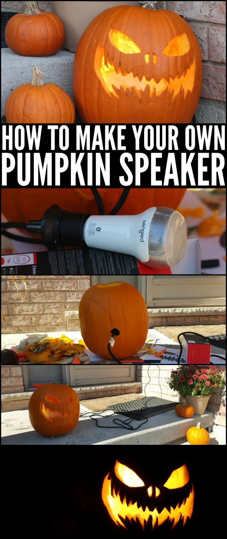Turn a pumpkin into a spooky pumpkin speaker with this super easy to follow Halloween tutorial. You'll be scaring off ghosts and ghouls in no time with this Halloween decor idea!