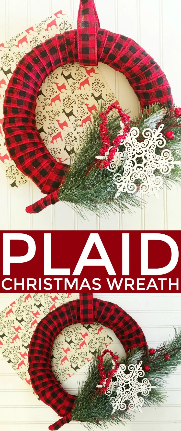 This Plaid Christmas Wreath is a perfect addition to rustic holiday décor. This is a perfect Christmas craft for anyone who loves the look of tartan!