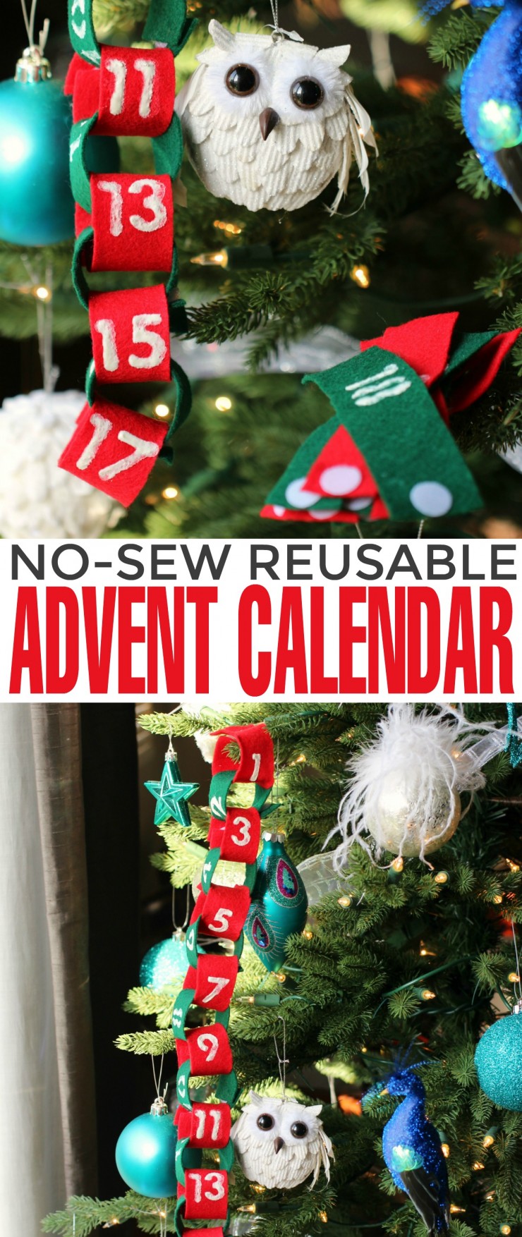 This No-Sew Reusable Advent Calendar doubles as a pretty Christmas garland for kids. This is a fun Christmas countdown activity that can be re-used again and again, year after year.