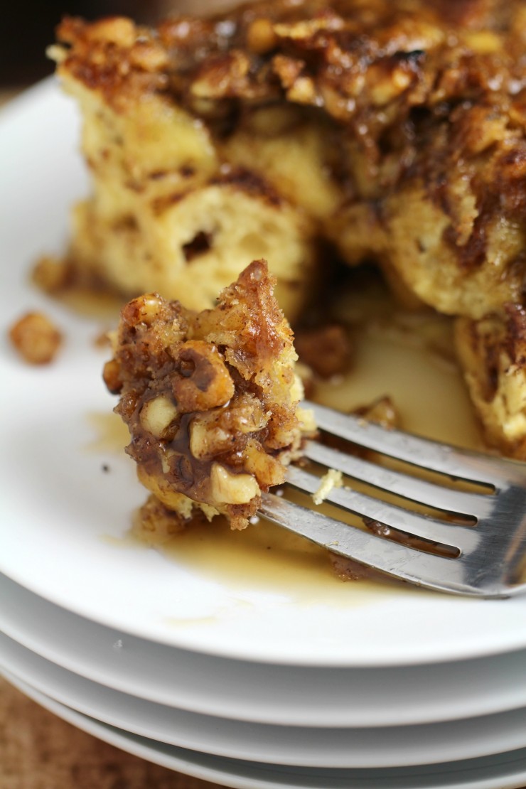 This Eggnog Cinnamon Roll French Toast Casserole with a Brown Sugar Walnut Crumble makes for a fabulous Christmas Brunch or a nice family Sunday breakfast in the winter.  Delicious and richly flavoured with eggnog and warming spices, it is topped with a satisfyingly crunchy layer of Brown Sugar Walnut Crumble. 