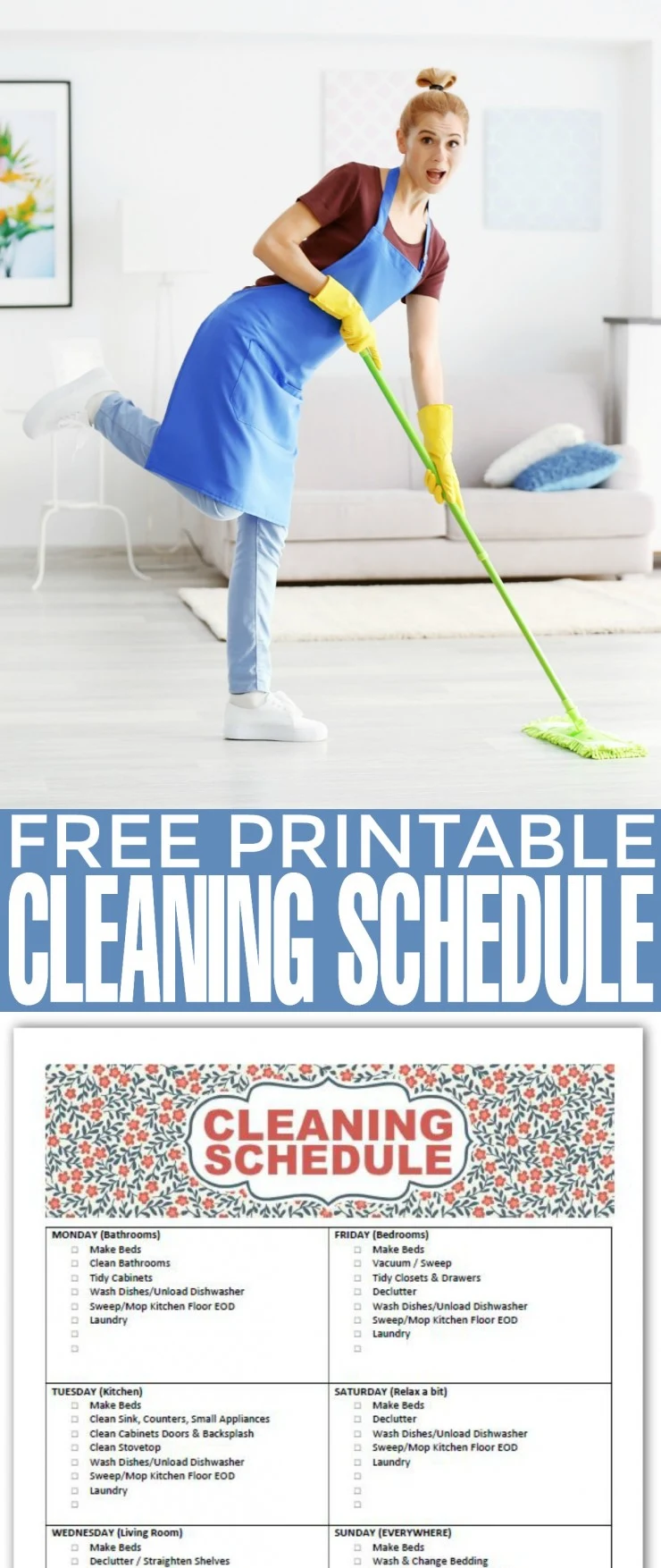 Download and print off this Free Printable Cleaning Schedule now and start to get organised for more efficient cleaning around your house. Once you get into the groove of following a set cleaning schedule the jobs will only get easier and easier as your living space gets cleaned regularly.