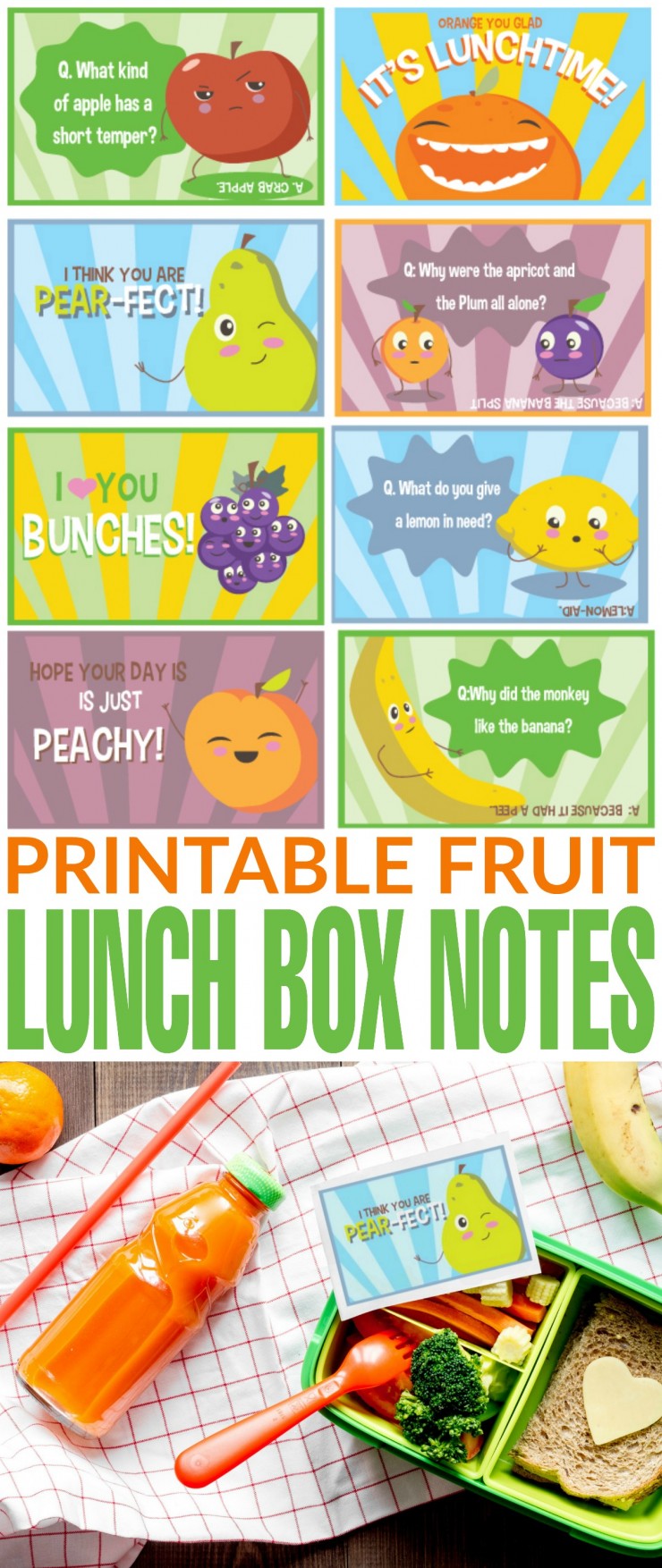 These Free Printable Fruit Lunch Box Notes are super fun and cute don’t you think? They bring me back to my childhood and the lunch notes my dad used to leave in my lunch from time to time.