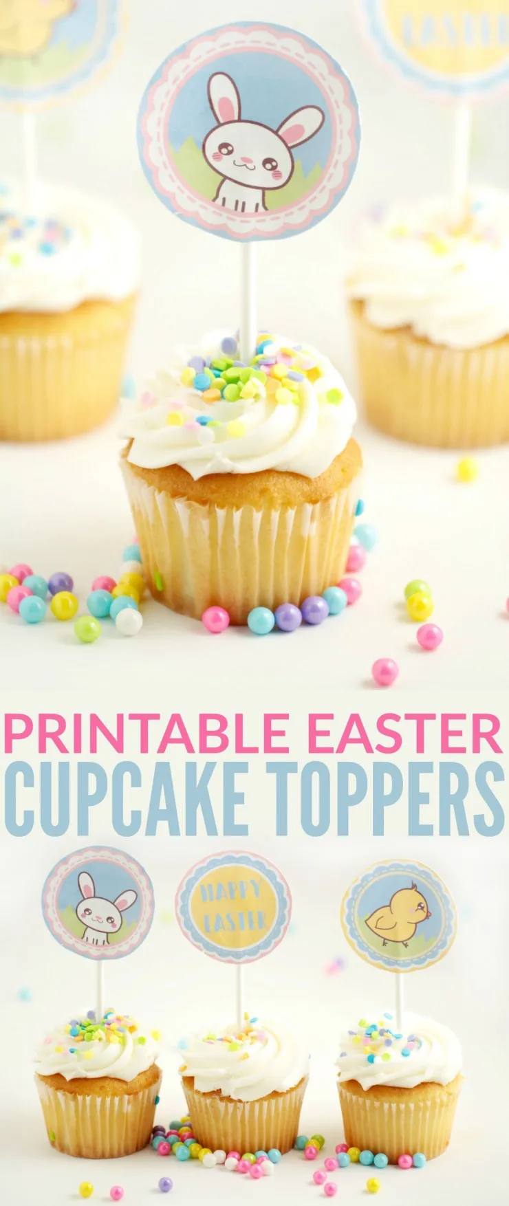 These Printable Easter Cupcake Toppers are super cute, I love the sweet chick and bunny characters. They are perfect little cupcake toppers for Easter cupcakes!