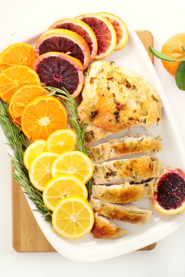This Citrus & Rosemary Roasted Turkey Breast combines the fresh flavours of citrus fruit with the aroma of fresh herbs for a delicious turkey that easily feeds a small crowd. I used stem and leaf Clementines, Meyer lemons and blood oranges to create a flavour profile suited to a spring meal - a dish worthy of your family Easter dinner table.
