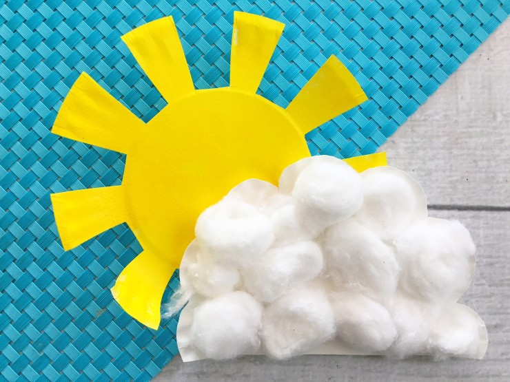 This Sunshine and Cloud Paper Plate Craft is a fun craft for kids. Make your own as inspiration for their own projects. Kids will love getting creative with this kids weather craft!
