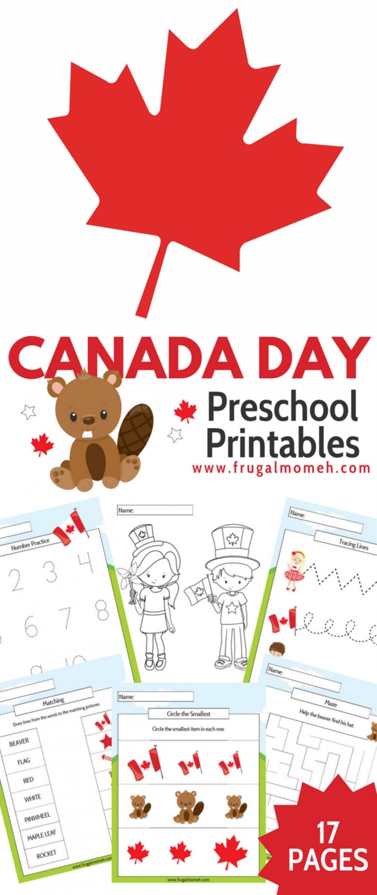 17 Fun Pages of printable Canada Day themed worksheets (for Pre-Kindergarten to Grade 1 aged kids!) You are going to love this Free Printable Canada Day Preschool Activity Book for kids.