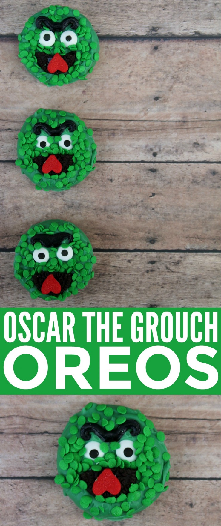 These Oscar The Grouch Oreos are a fun treat for any little Sesame Street fan. They also make a great addition to any Sesame Street Birthday Party!