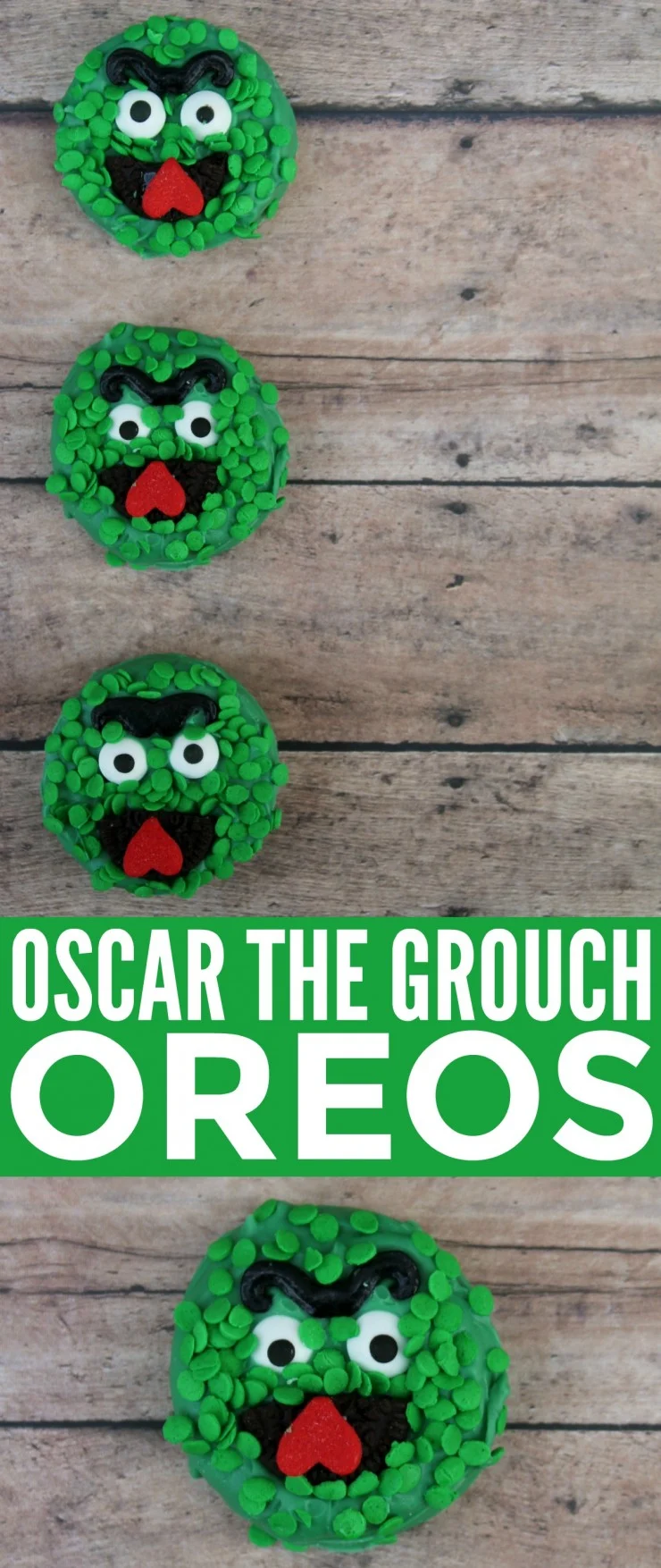 These Oscar The Grouch Oreos are a fun treat for any little Sesame Street fan. They also make a great addition to any Sesame Street Birthday Party!