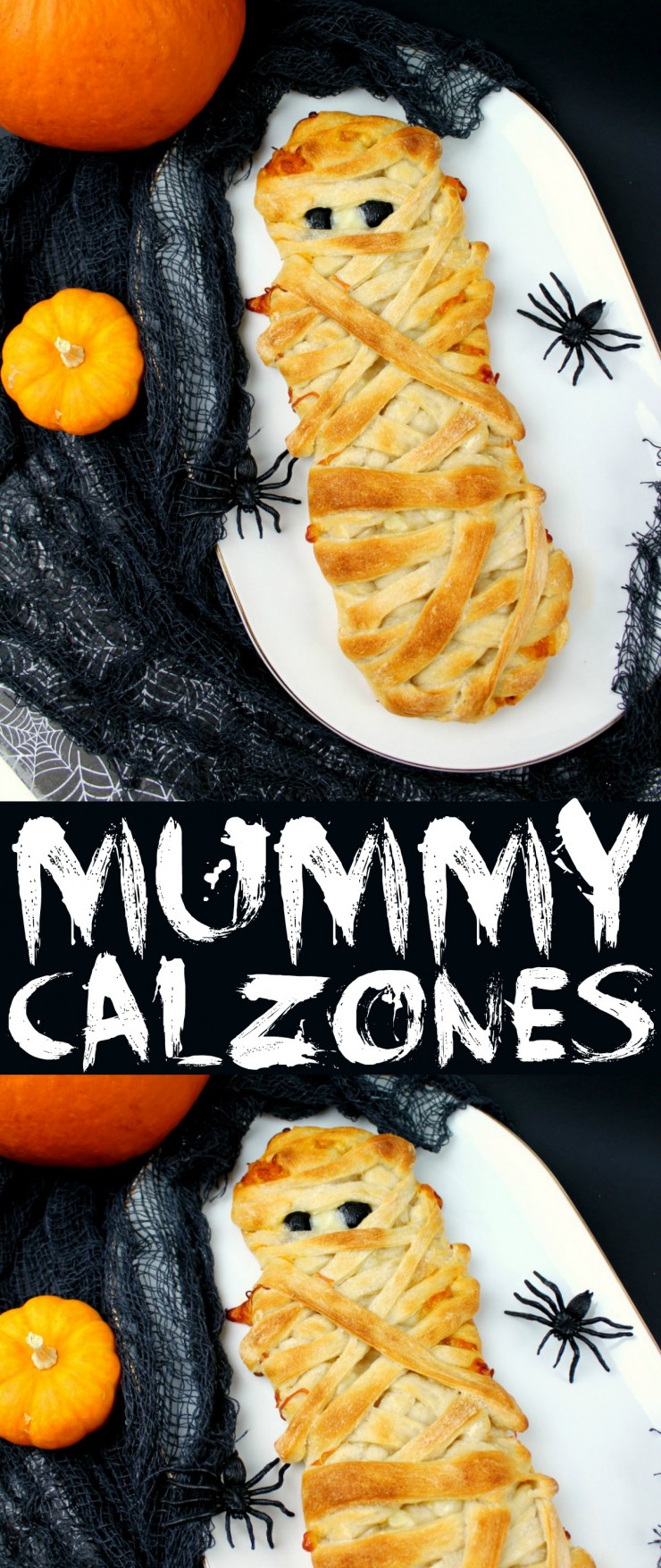 These Mummy Calzones are perfect Halloween party food - a delicious and not so spooky meal that kids and adults will enjoy alike.