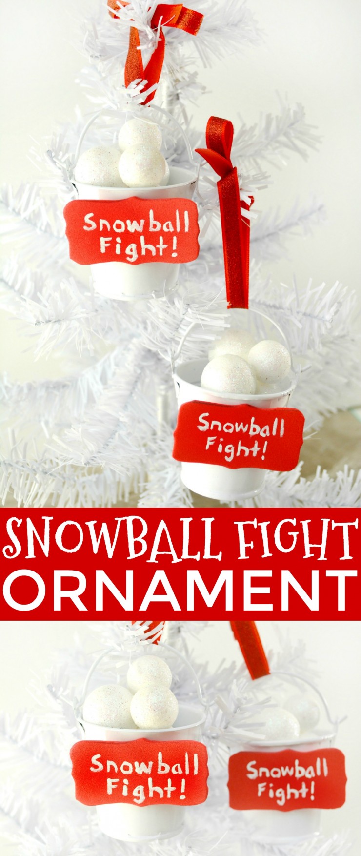 This Snowball Fight Ornament is an easy DIY Christmas project that is honestly just super adorable. This Christmas ornament craft makes great gifts and looks fabulous on a tree.