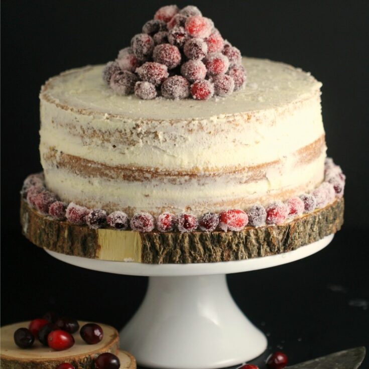 Cranberry White Chocolate Cake with Frosted Cranberries