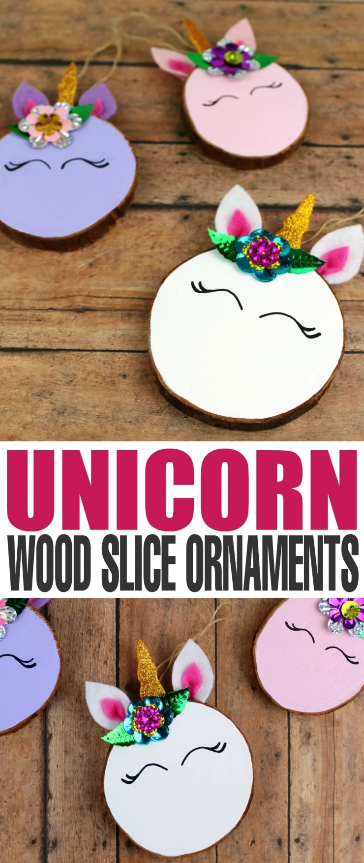  These Wood Slice Unicorn Ornaments are an adorable DIY project for you and the kids to tackle over the holiday season. They are an easy to make craft that also make for a great gift and look great on a Christmas tree. 