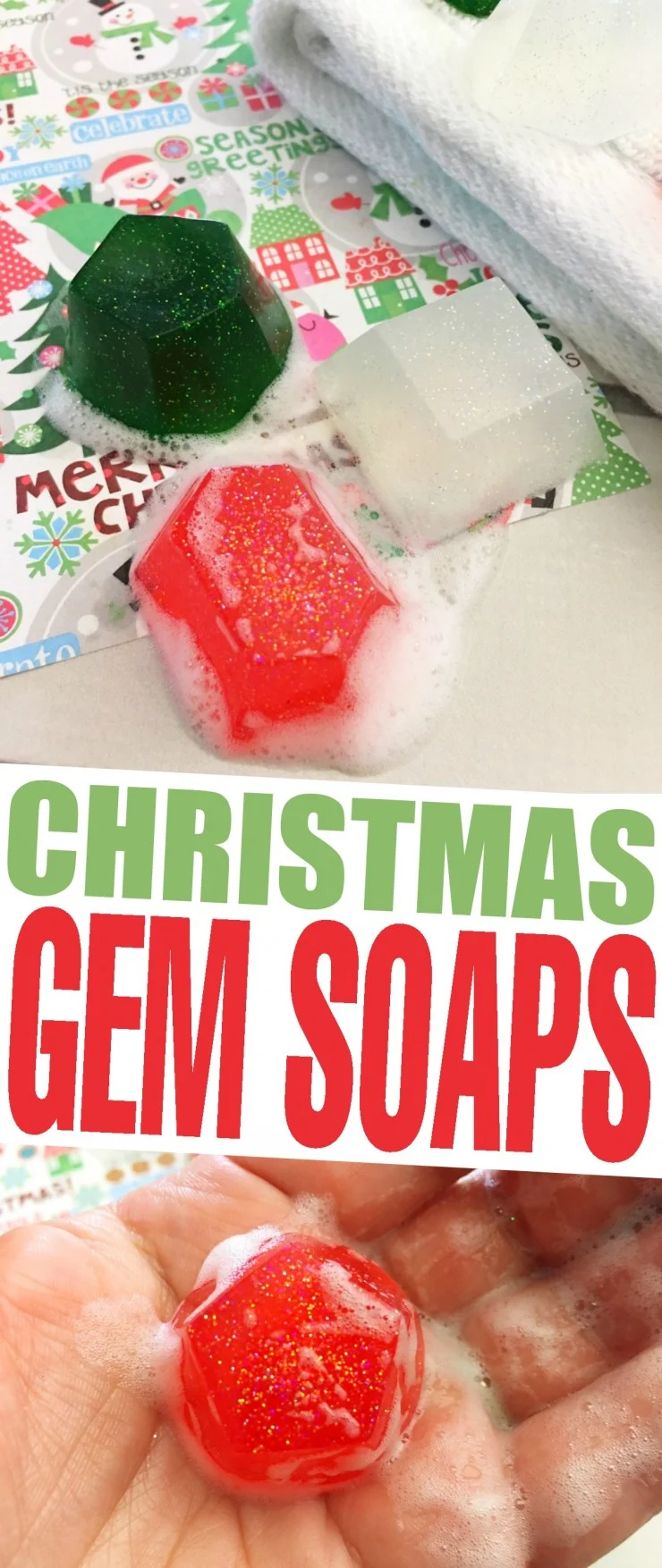 These Christmas Gem Soaps are an easy DIY that look great in your guest washroom over the holidays. They also make great gifts!