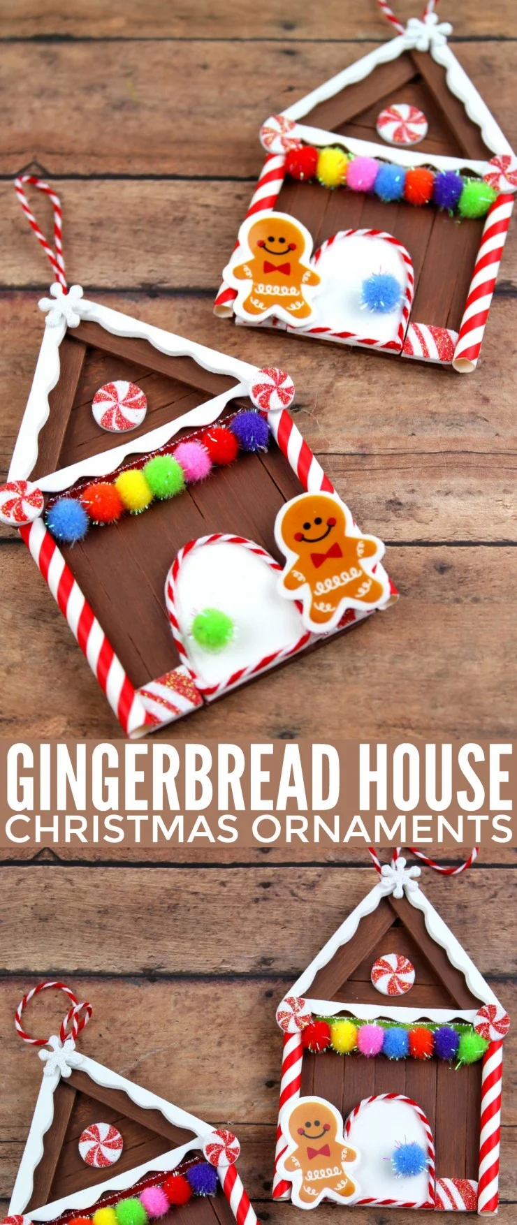 These Popsicle Stick Gingerbread House Christmas Ornaments are an adorable and festive holiday craft that make for great keepsake gifts that look great on a Christmas tree. We had so much fun making these Christmas ornaments!
