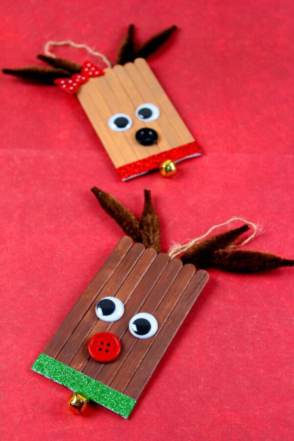 Popsicle Stick Rudolph & Clarice Ornaments - Frugal Mom Eh!
