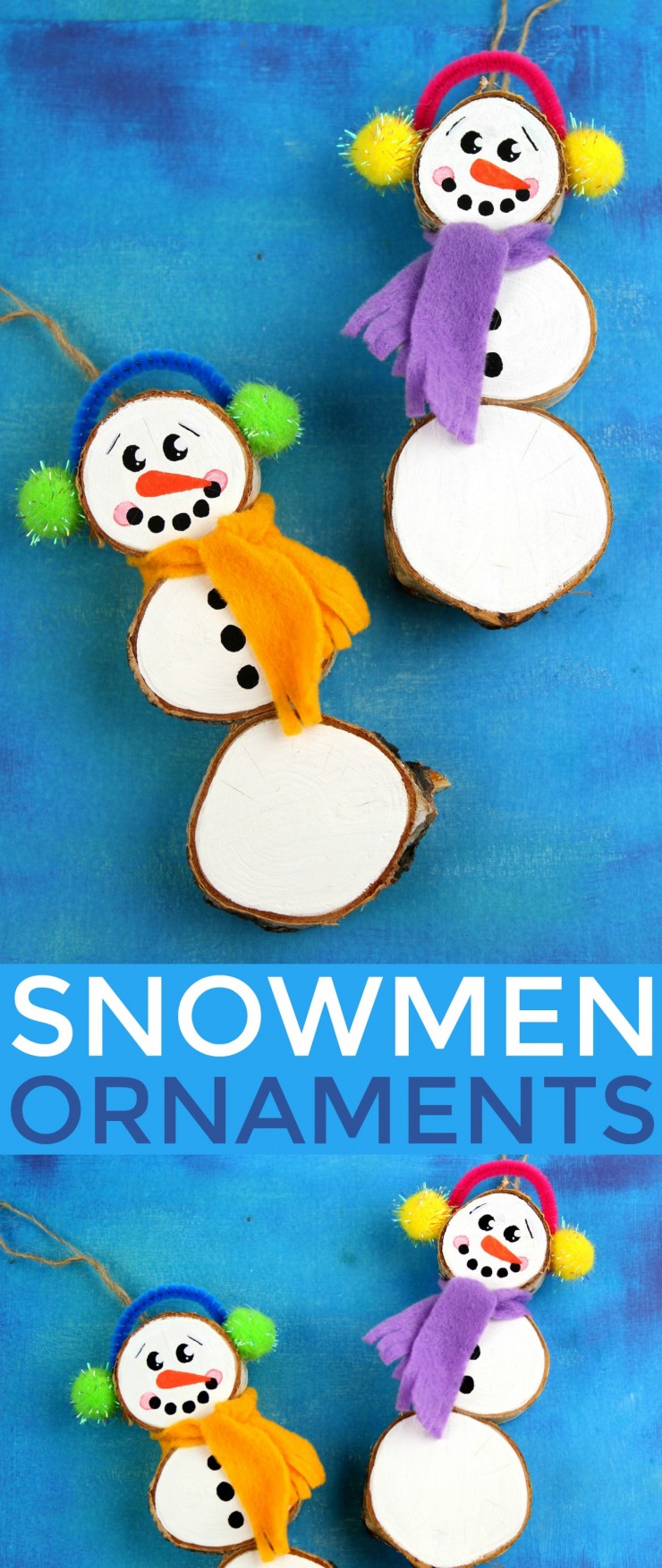 These Wood Slice  Snowmen Ornaments are an adorable and festive holiday craft that make for great keepsake gifts that look great on a Christmas tree.  We had so much fun making these Christmas ornaments!