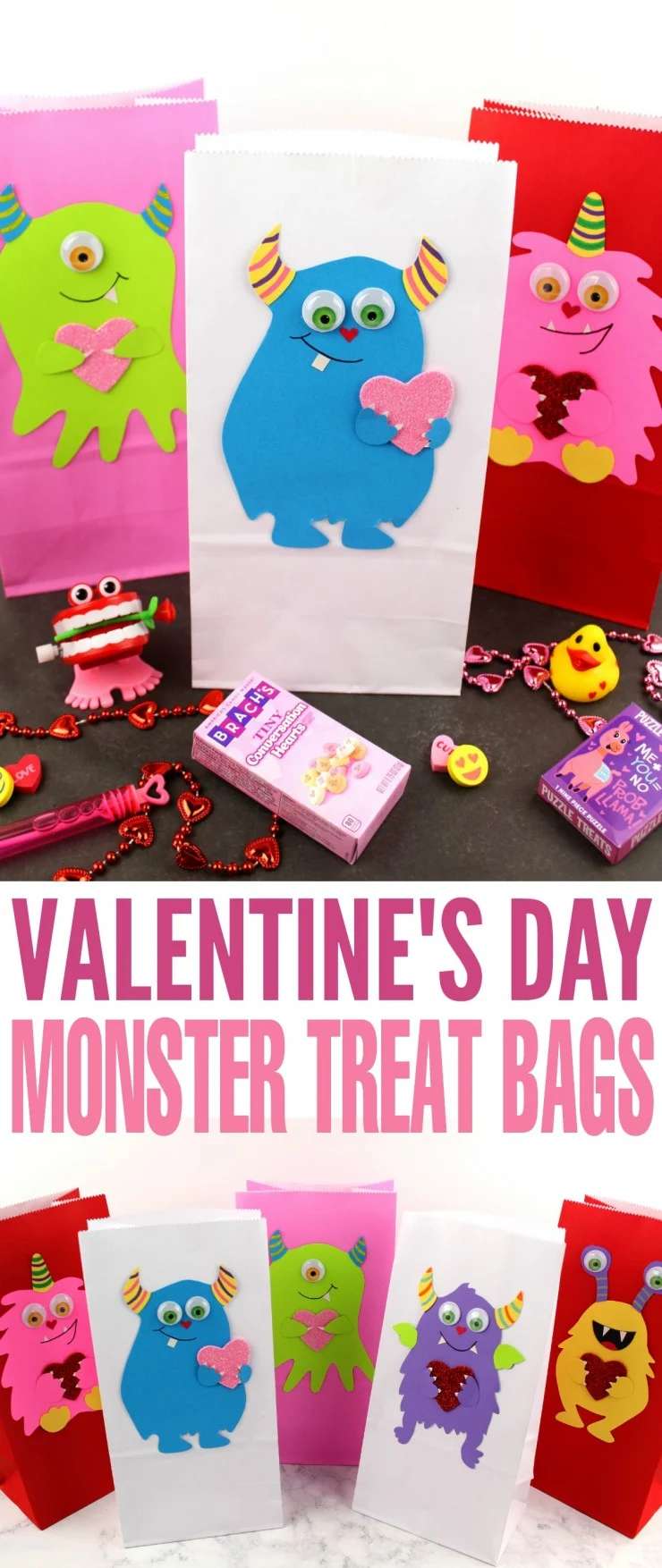 These super cute Valentine's Day Monster Treat Bags are ready to be filled with candy and favours! They are sure to make someone smile! 
