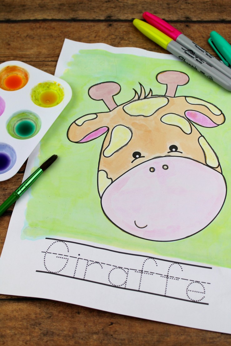 This Sharpie Watercolour Zoo Preschool-K Printable Pack features 16 pages of zoo animal themed fun for kids! Invite your children to paint the zoo animals! Let them trace the word with the paintbrush or a marker.