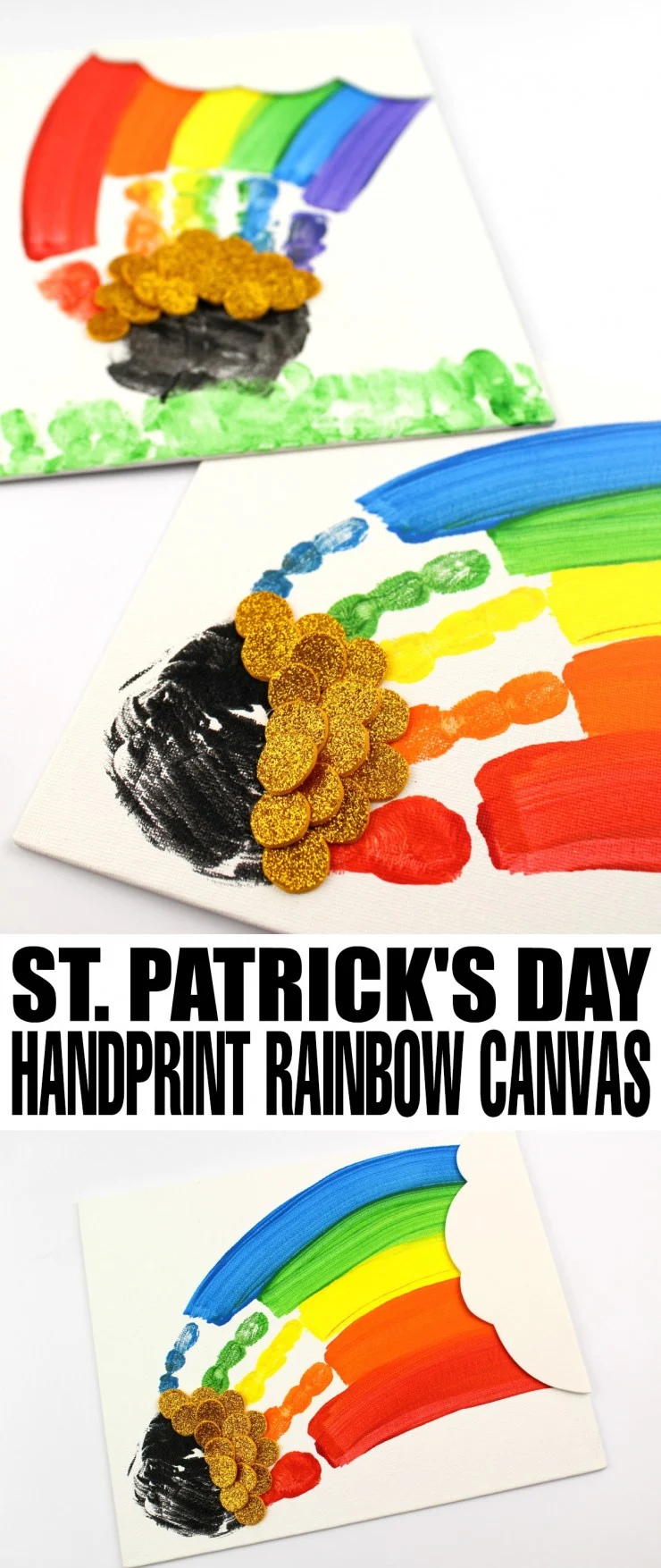 This St. Patrick's Day Handprint Rainbow Canvas is fun craft for kids that also makes for a lovely keepsake gift or art to hang up on your childs wall. 