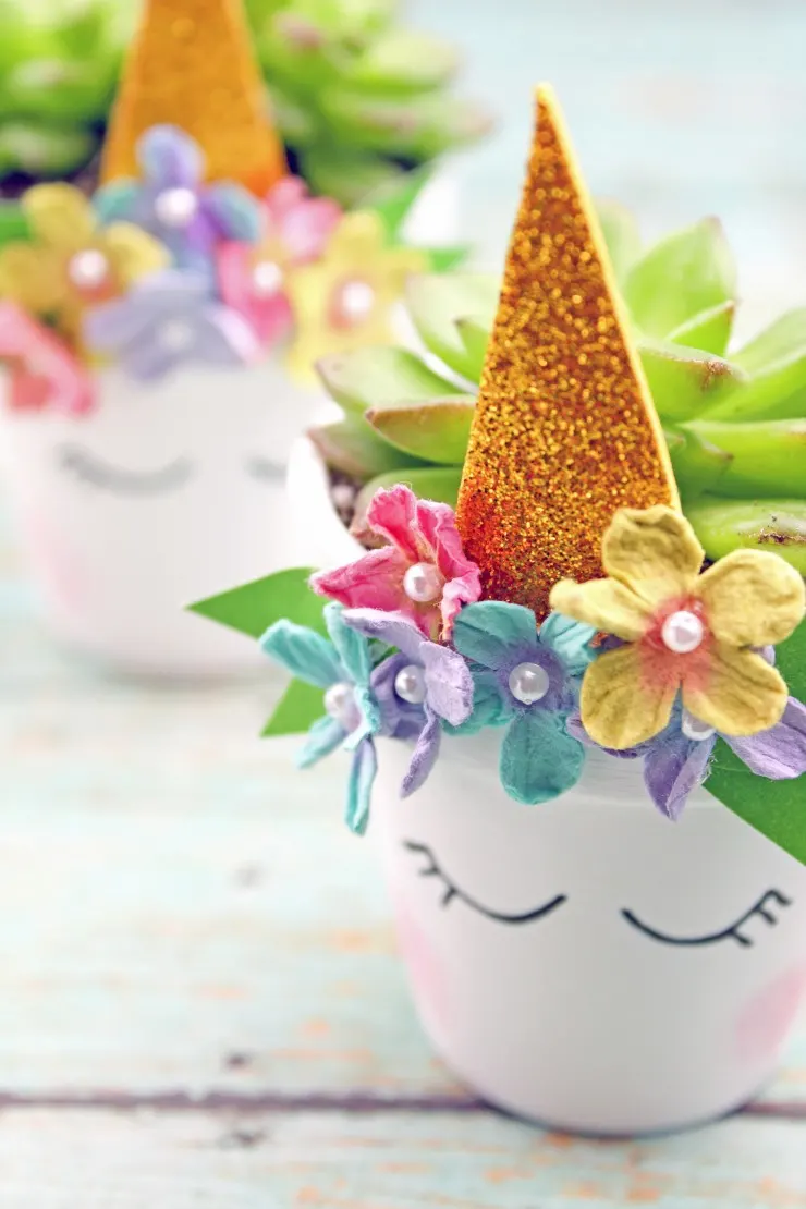 These Unicorn Succulent Planter make for a wonderful handmade gift for any unicorn lover. The succulents are easy to care for and look great in this adorable little planter!