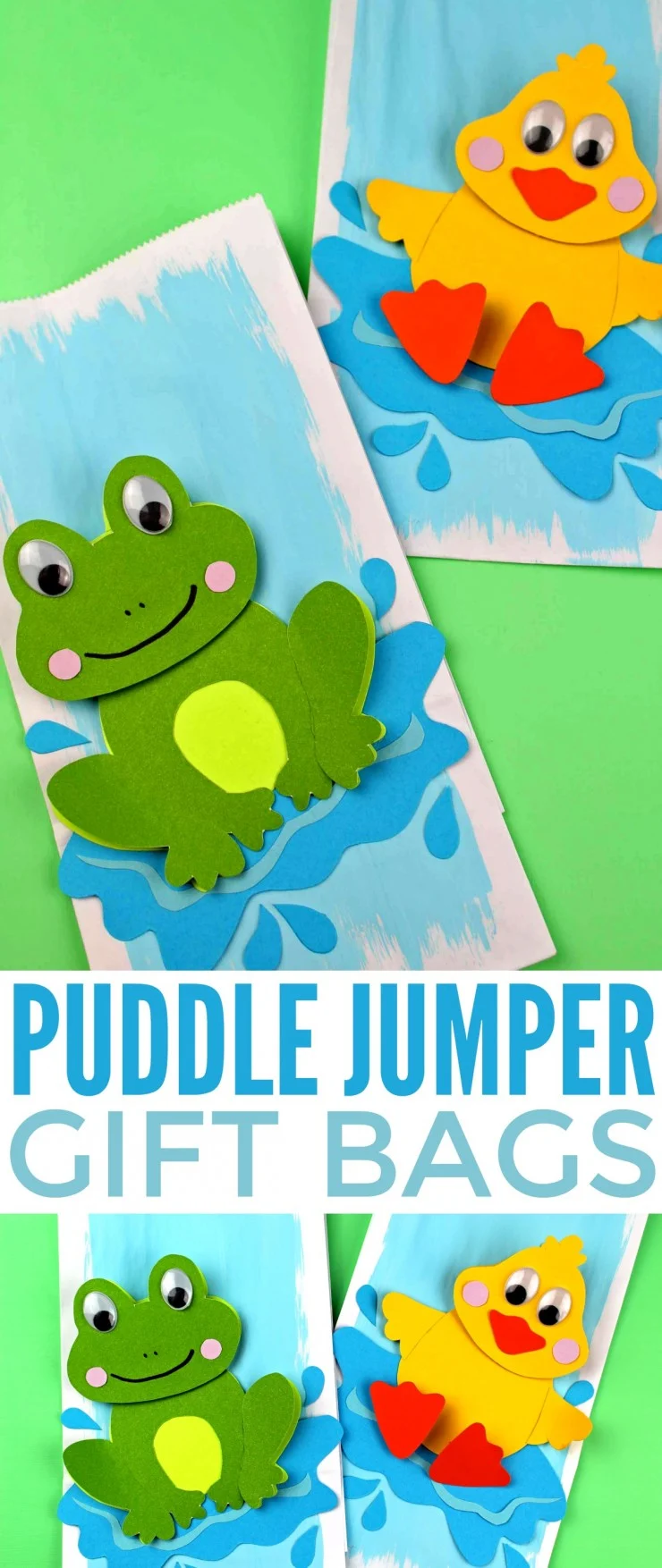 These Puddle Jumper Gift Bags make for adorable handmade gift bags that are perfect for small baby shower gifts or birthday party loot bags! These adorable diy gift bags are easy to make too thanks to the free printable template!