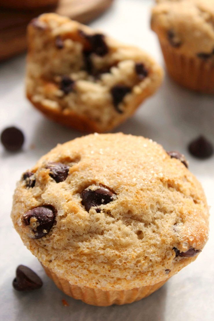 Paired with a hot cup of coffee, these bakery style chocolate chip muffins make for a delicious breakfast time treat. This is a muffin recipe that is sure to be a favourite with your family!