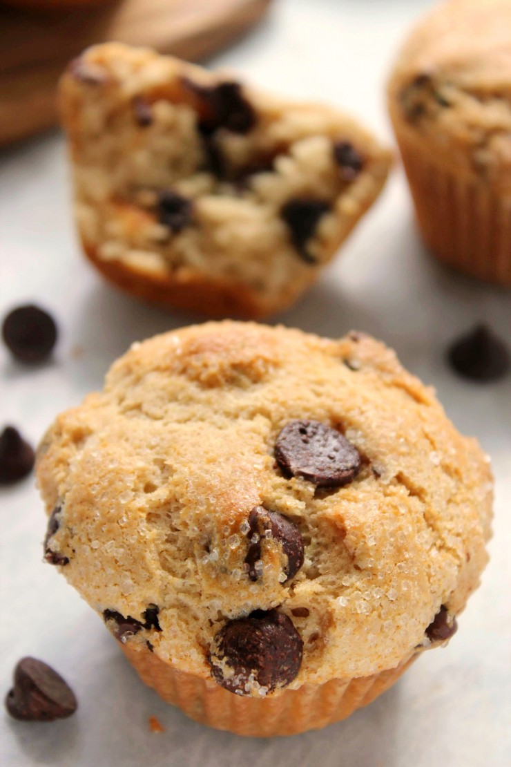 Paired with a hot cup of coffee, these bakery style chocolate chip muffins make for a delicious breakfast time treat. This is a muffin recipe that is sure to be a favourite with your family!