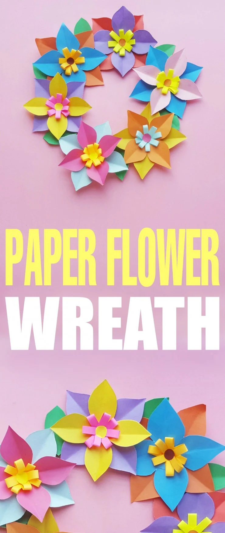 This paper flower wreath is a fun spring or summer craft for kids.  Use the free printable template to create the flowers or allow your kids to design their very own flowers for a unique look all of their own!