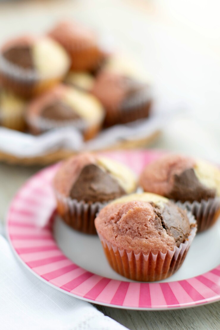 These whimsical Neapolitan Ice Cream Muffins are fluffy and full of the amazing flavours of  chocolate, vanilla and fresh strawberry.