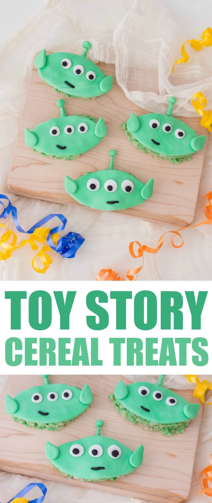 These Toy Story Inspired Cereal Treats featuring the lovable green aliens from Toy Story. These rice crispy treats are sure to impress, and make your family say “OooOoOoOoOohhhh!”