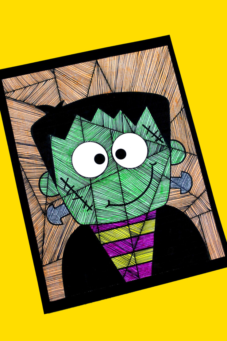 This Line Study Frankenstein Art for Kids is a fun project for Halloween that will let kids get really creative with lines and colours.