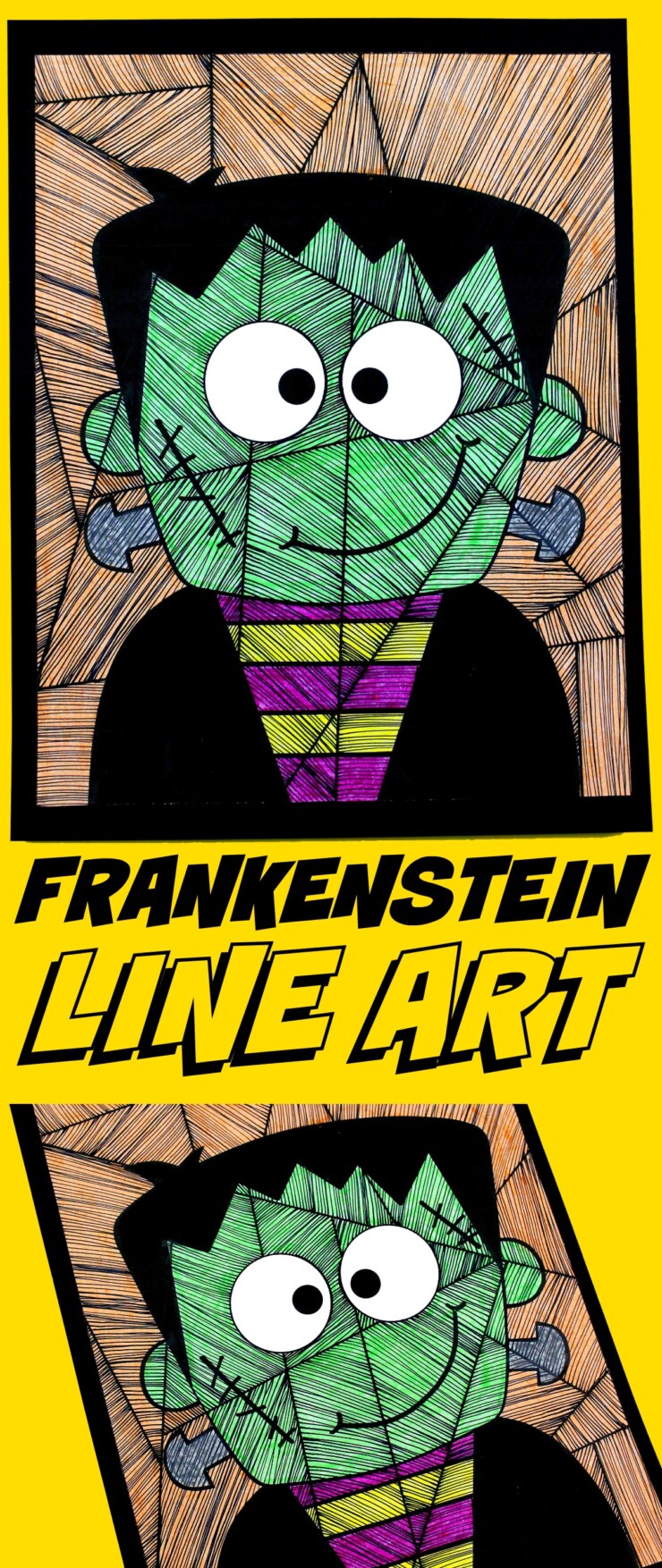 This Line Study Frankenstein Art for Kids is a fun project for Halloween that will let kids get really creative with lines and colours.