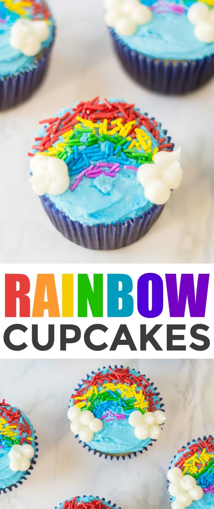 Rainbow sprinkle cupcakes are a cute and easy treat that are perfect for classroom St. Patrick's Day parties. Kids are sure to love these bright and colourful cupcakes!