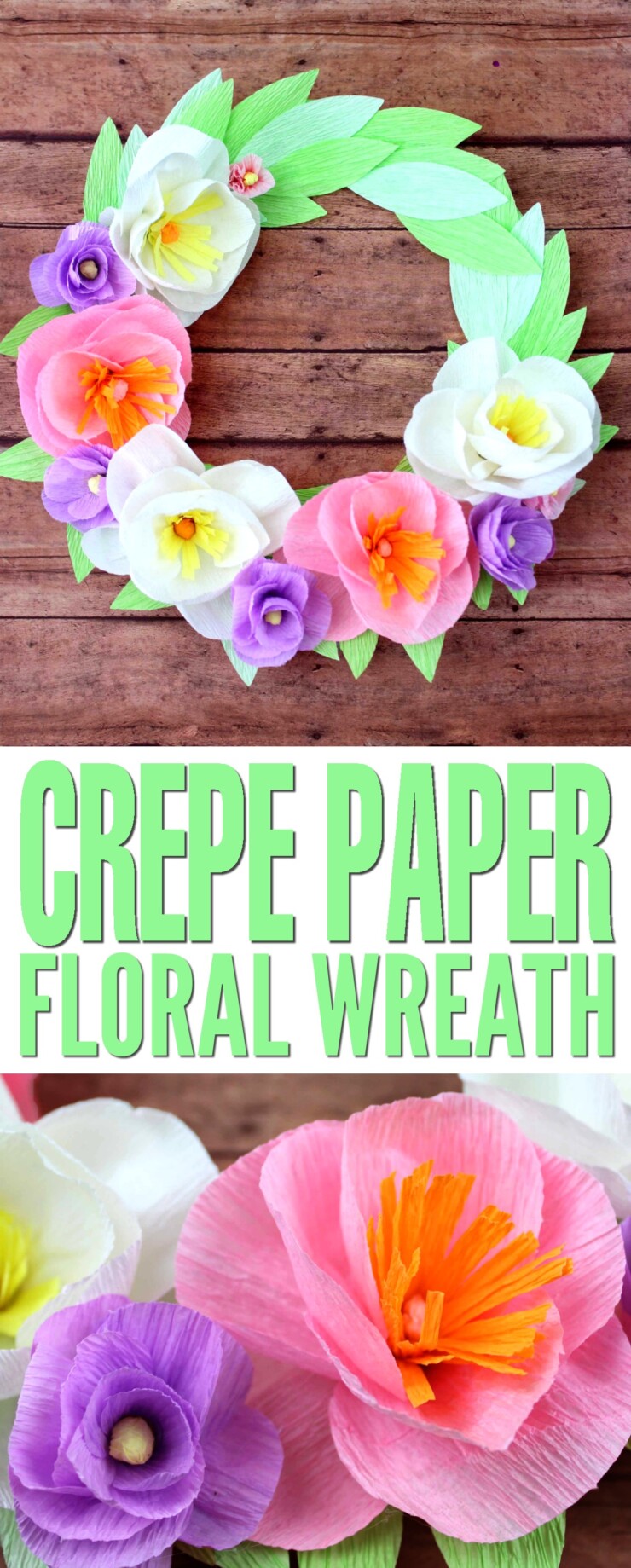 Welcome in spring with this easy and super pretty Crepe Paper Floral Wreath diy project! 