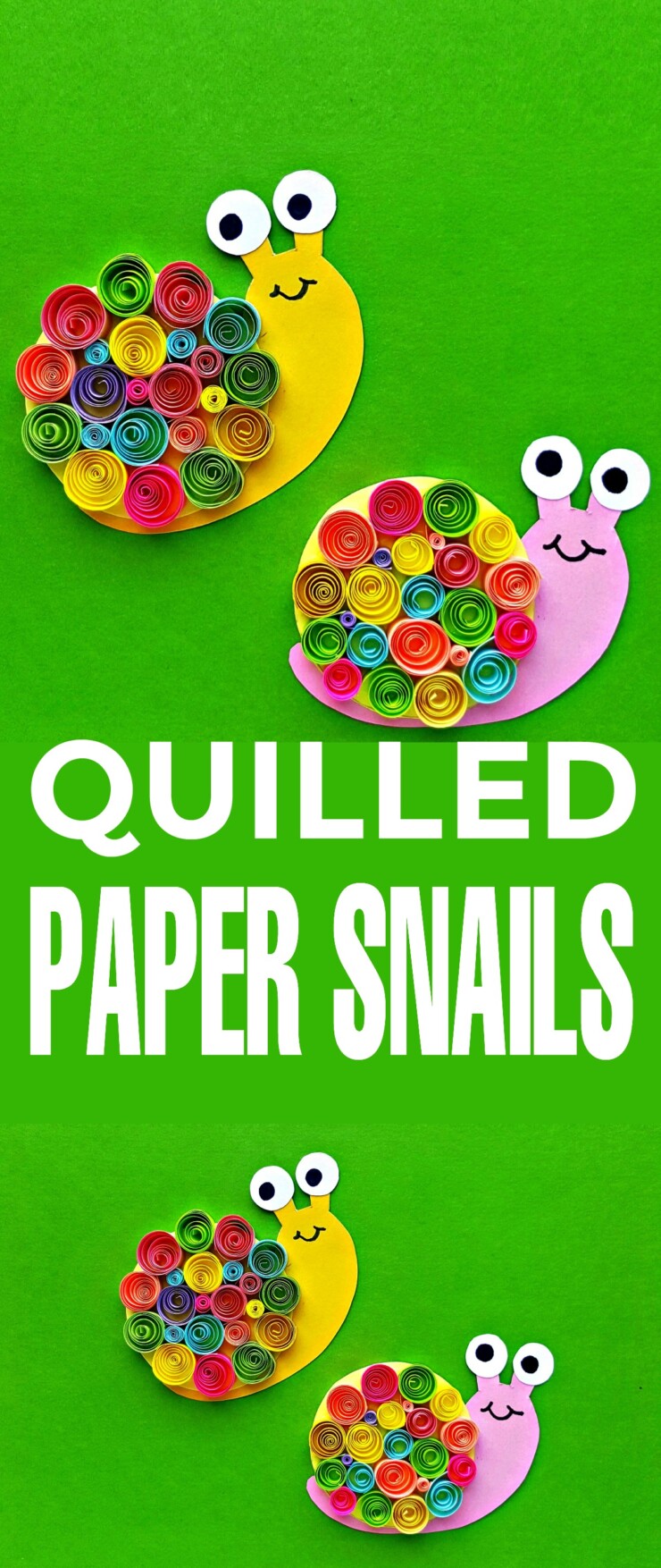 Kids will love making these cute little Quilled Paper Snails as their next craft project. Use them on cards, glue them onto popsicle sticks to make bookmarks, turn them into magnets... the possibilities for these little cuties are endless!