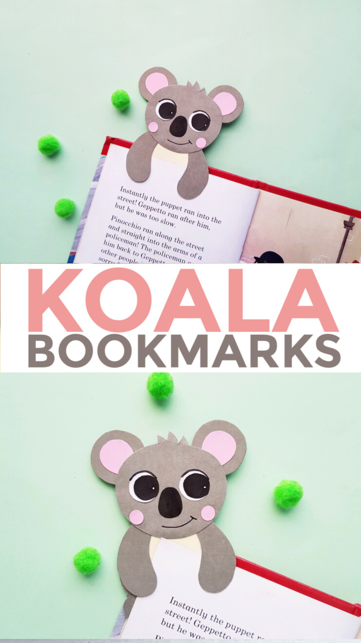 These Koala Bookmarks are a cute kids paper craft that is made easy with a free printable template. The Koala hugs your books pages,marking your spot.