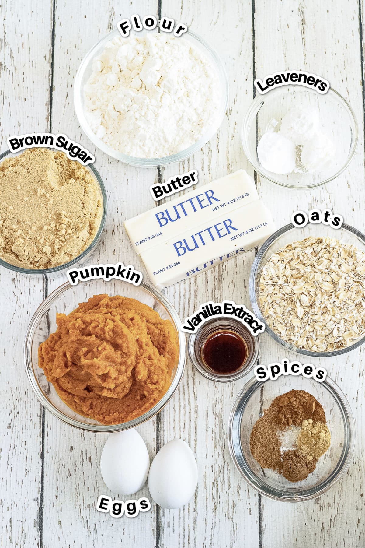 Ingredients for pumpkin oatmeal whoopie pies.