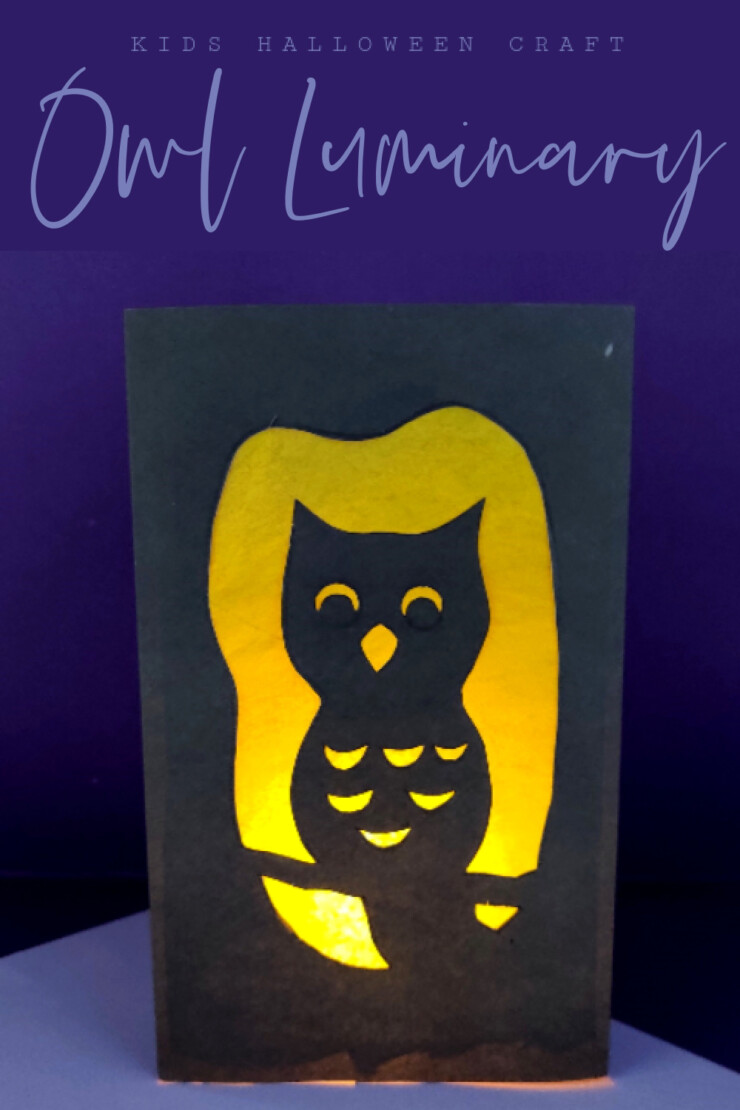 This Owl Halloween Luminary craft is a fun way for kids to make their own Halloween decor. Make this Owl Luminary easily with the free printable template or let your kids get really creative and make their own silhouette design for their Halloween luminary.
