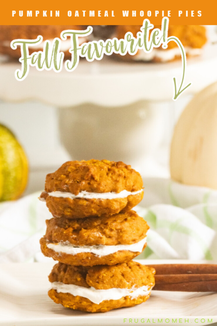    These Pumpkin Oatmeal Whoopie Pies feature super soft pumpkin oatmeal cookies sandwiched together with an incredible marshmallow filling for a family favourite fall treat.
