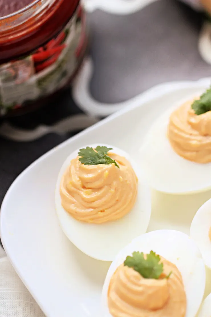 Classic Deviled Eggs get a spicy twist in this Moroccan Deviled Eggs Recipe. A touch of hot harissa and Cilantro add a bit of punch for an addictive flavour.