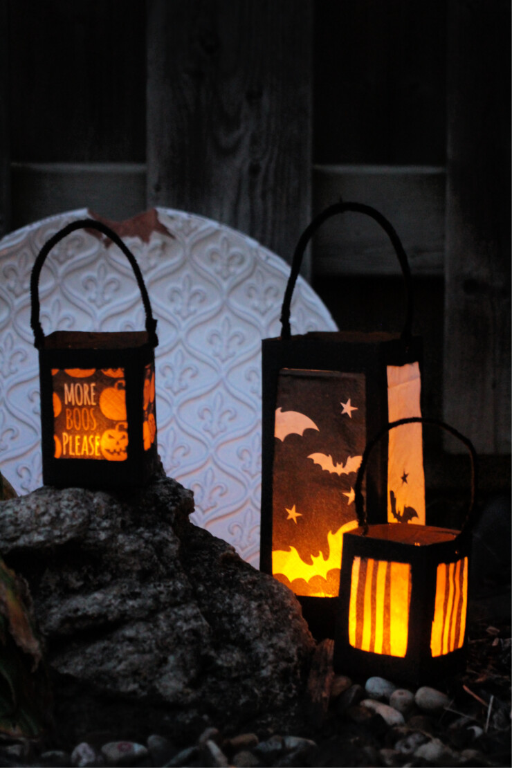 Go for a little Halloween glow with these simple milk carton Halloween lanterns thanks to this easy DIY lantern craft. Use a milk carton to make the frame and other basic craft supplies from your home to make these Halloween paper lanterns.