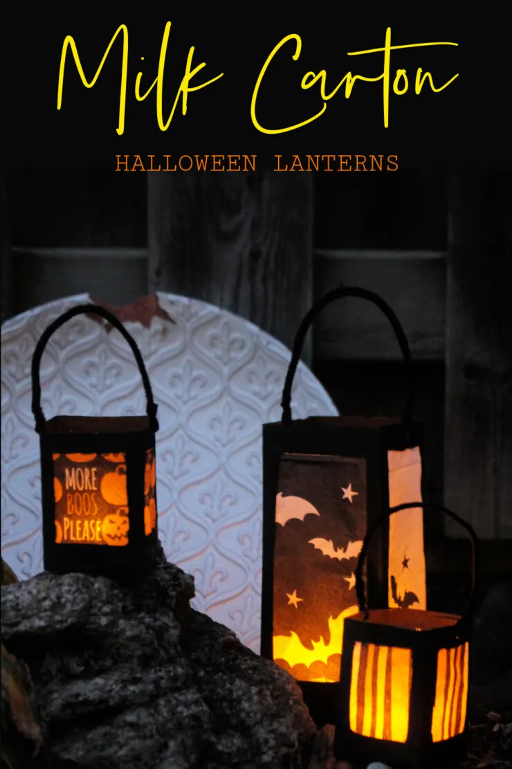 Go for a little Halloween glow with these simple milk carton Halloween lanterns thanks to this easy DIY lantern craft. Use a milk carton to make the frame and other basic craft supplies from your home to make these Halloween paper lanterns.