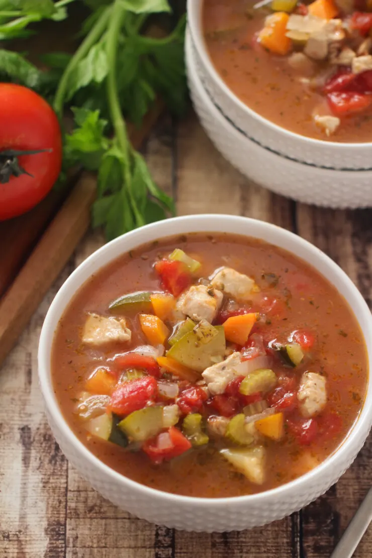 A delicious homemade low carb chicken soup recipe from scratch. This homemade chicken soup is loaded with fresh vegetables and chicken, it's a keto chicken soup the whole family can enjoy.