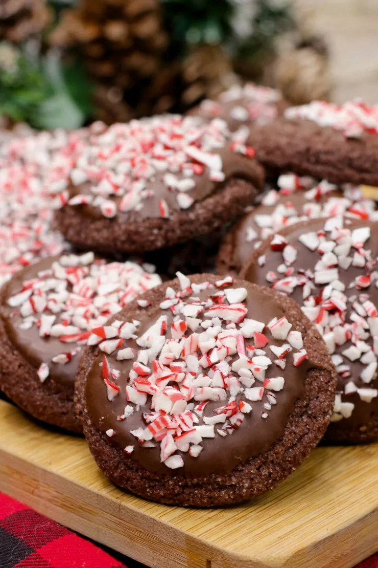 Tender chocolate cookies get a festive kick in these Peppermint Mocha Cookies - the perfect treat for any Christmas cookie tray!