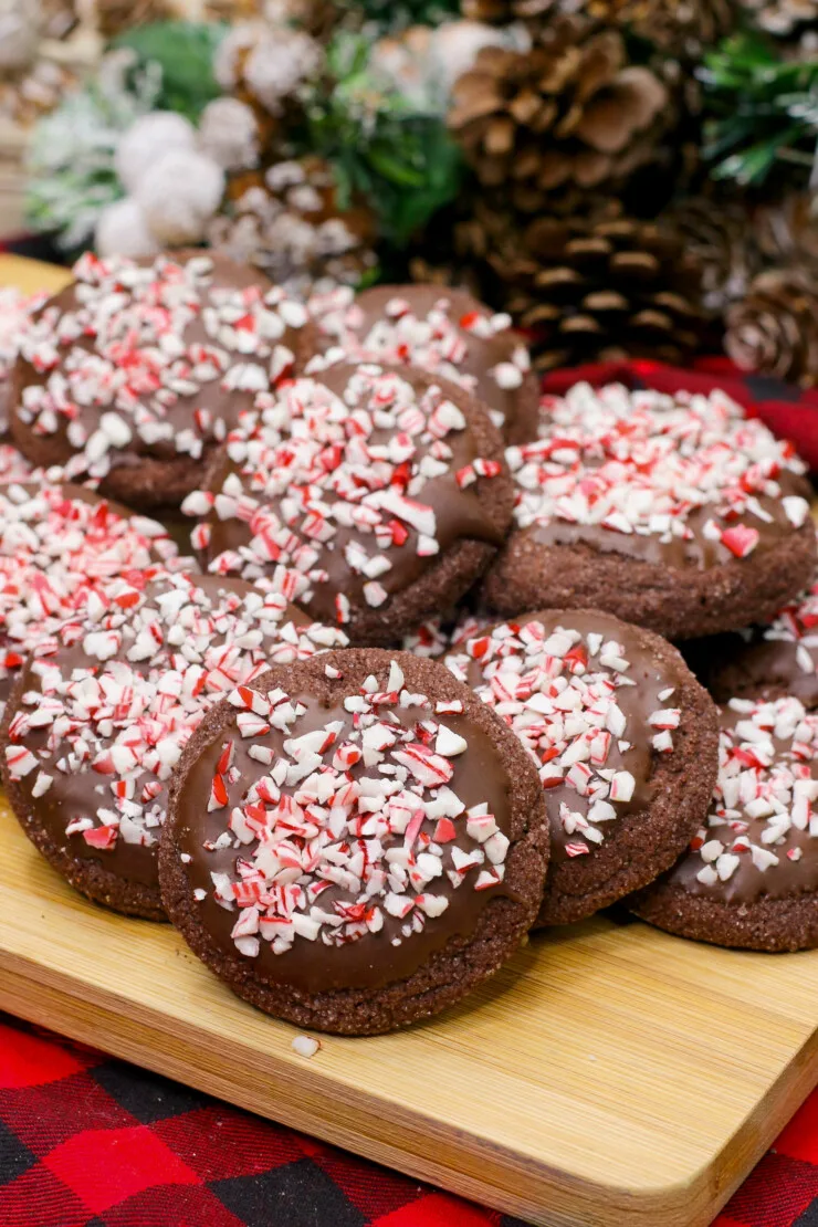 Tender chocolate cookies get a festive kick in these Peppermint Mocha Cookies - the perfect treat for any Christmas cookie tray!