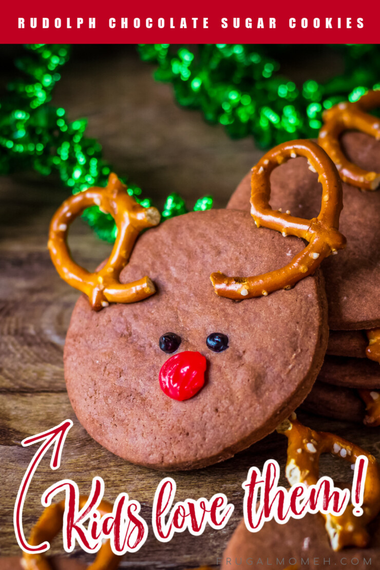 Kids will absolutely love seeing these Rudolph Chocolate Sugar Cookies on your Christmas cookie tray this year.